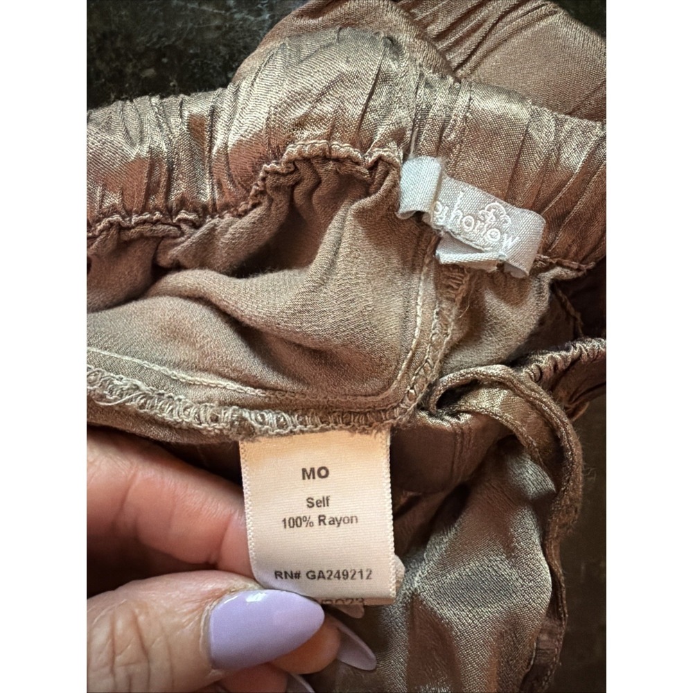 PJ Harlow Satin Pajama Set Bertie Top Mo Bottoms Brown Silky Short Sleeve Sz XS - Picture 6 of 11
